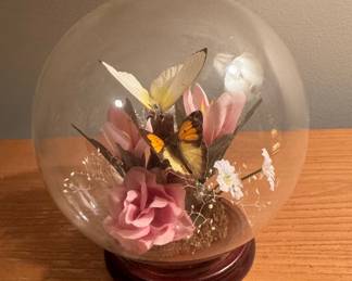 Vintage Butterfly and Floral Glass Dome Display