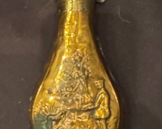 Antique Embossed Brass Black Powder Flask