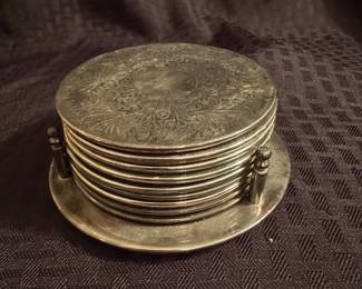Silver-Plated Coaster Set with Holder