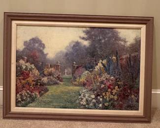 Vintage Impressionist Garden Landscape Oil Painting