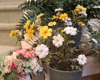 Assorted Artificial Floral Arrangements in Decorative Planters