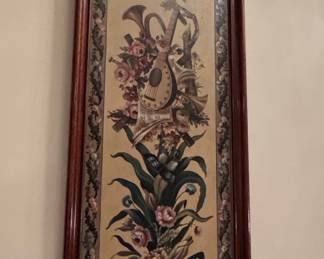 Vintage Floral and Musical Instrument Tapestry Wall Art