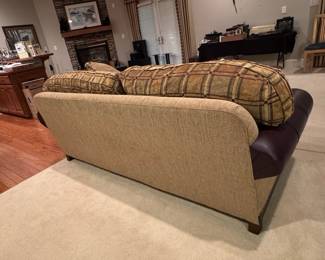 Leather and Fabric Plaid Sofa