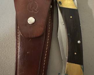 Queen Cutlery Folding Hunter Knife with Leather Sheath