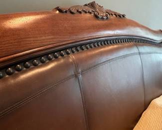 Traditional Sleigh Bed with Leather Upholstery