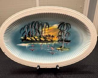 Vintage Florida Souvenir Palm Tree and Flamingo Platter