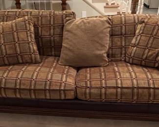 Leather and Fabric Plaid Sofa