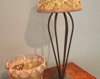 Mosaic Glass Accent Lamp and Votive Holder Set