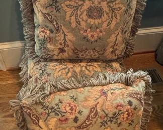 Pair of Decorative Floral Tapestry Pillows with Fringe