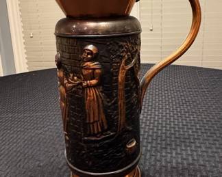 Mid-Century Embossed Copper Relief Pitcher