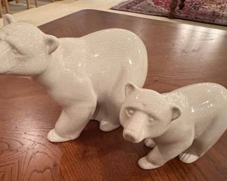 Vintage L&V Ceram French Art Deco Style Crackle Glaze Polar Bear Pair
