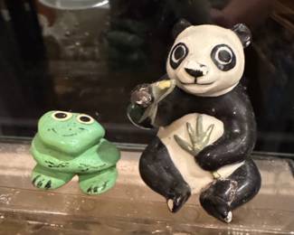 Vintage Ceramic Panda and Frog Figurines