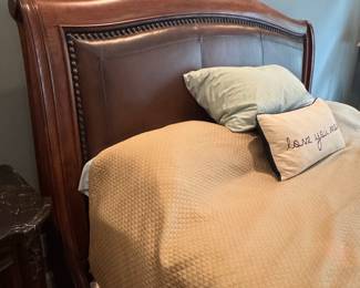 Traditional Sleigh Bed with Leather Upholstery
