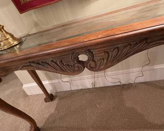 Chippendale Style Carved Mahogany Console Table with Glass Top