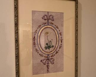 Neoclassical Floral Watercolor Study in Gilt Frame