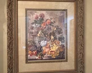 Vintage Decorative Print After Jan van Huysum in Ornate Frame