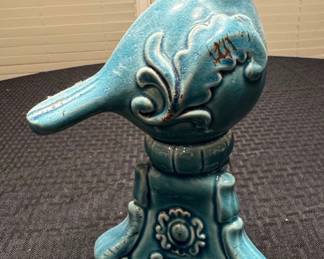 Vintage Turquoise Glazed Ceramic Bird Figurine