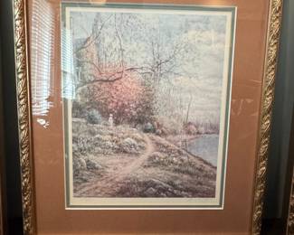 Vintage Pastoral Landscape Lithograph in Gilt Frame
