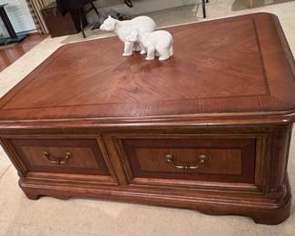 Traditional Rectangular Wood Coffee Table with Drawers