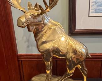 Large Solid Brass Moose Sculpture
