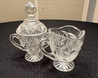 Vintage Pinwheel Pattern Crystal Creamer and Covered Sugar Set