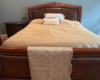 Traditional Sleigh Bed with Leather Upholstery