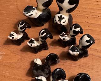 Vintage Occupied Japan Ceramic Skunk Family Figurine Set