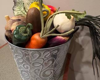 Decorative Vegetable Arrangement in Metal Bucket