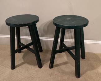 Vintage Painted Wood Round Stools