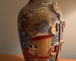 Satsuma Earthenware Vase with Applied Relief Figures