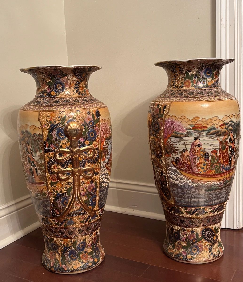 Japanese Satsuma-style porcelain floor vases