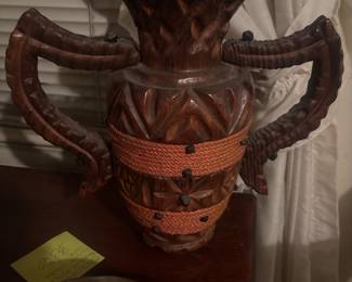 Carved wooden decorative vases