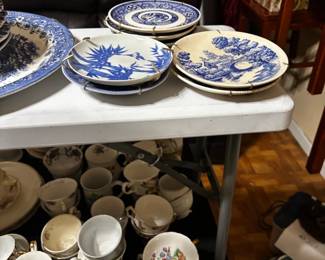 Collection of Vintage Blue Willow and Assorted Teacups