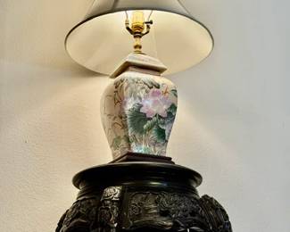 Asian side small Black Table and Asian Ceramic lamp