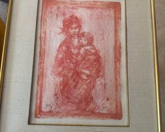 SIgned stone Lithograph titled Mother and Baby by American Artist Edna Hibel