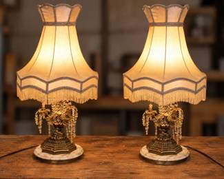 Twin Vintage Lamps on a Rustic Worktable
