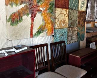 Bar stools and large art
