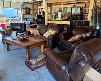 Leather furniture and wood tables