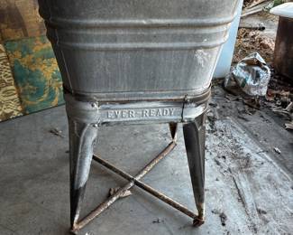 Galvanized tub on a stand