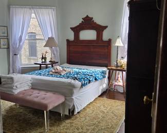 EAstlake Bed, Bench, Rug, Side Tables, Lamps and Curtains