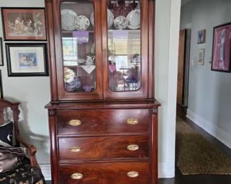 Mahogany Breakfront and Chandelier
