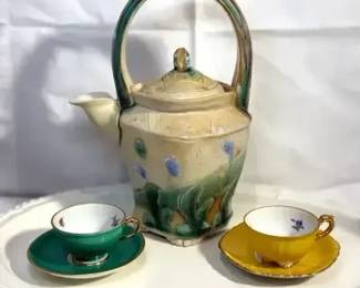 Handbuilt teapot and cups