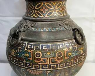 Cast metal inlay vase