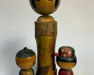Asian wood kokeshi dolls
