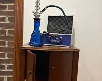 Solid Wood side table and hookah with case