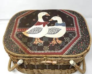 Goose Sewing Basket With Contents