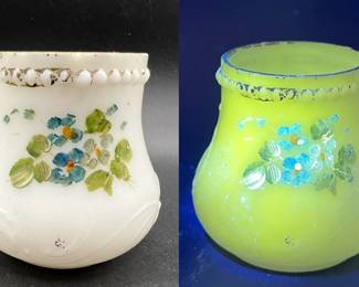 Handpainted Milk Glass Toothpick Holder — Vintage