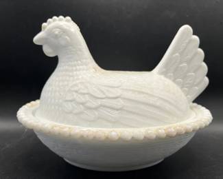 Milk Glass Hen on Nest