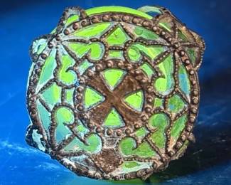 Vintage Glass Stopper With Metal Overlay