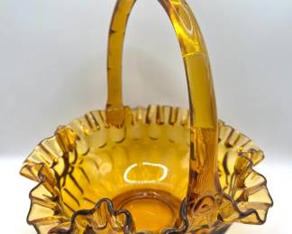 Amber Depression Glass Basket